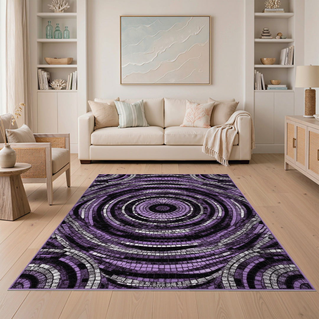 Purple Concentric Mosaic Area Rug