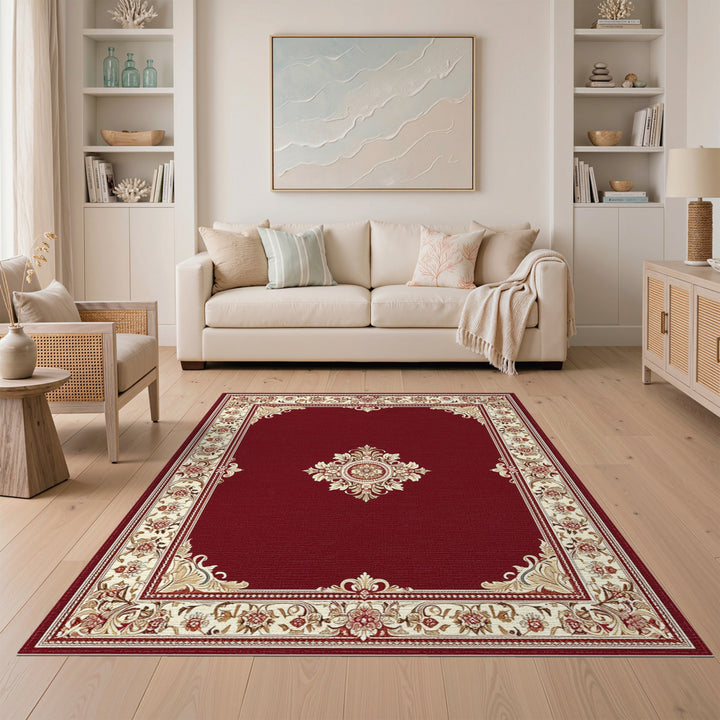 Red Persian Floral Medallion Area Rug