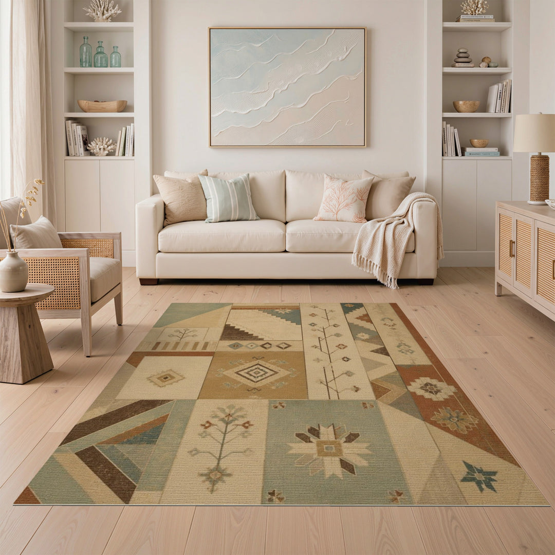 Heritage Tribal Patchwork Area Rug in Beige