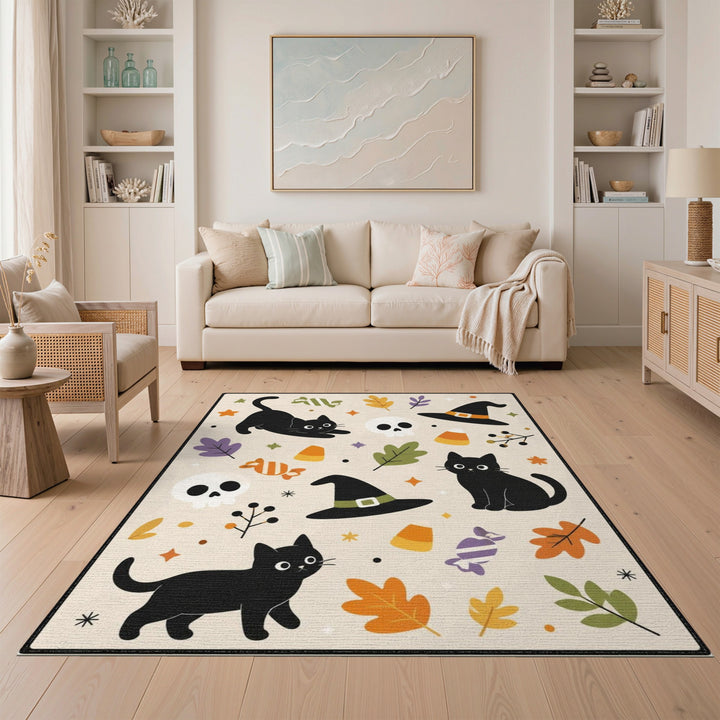 Whimsical Black Cat Halloween Area Rug