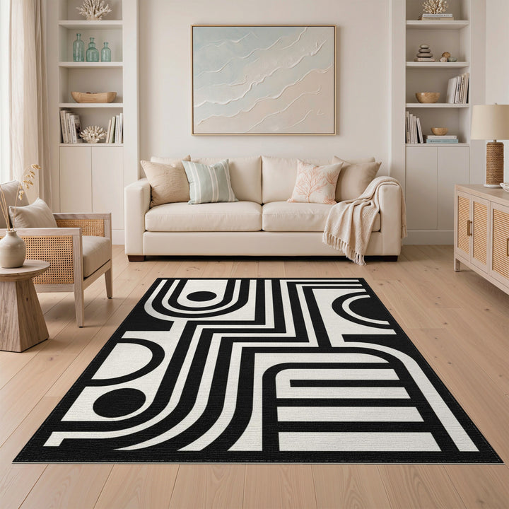 Bold Black White Geometric Area Rug
