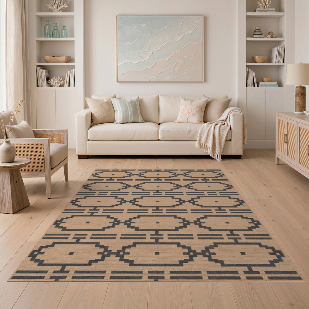 Beige Geometric Pixel Area Rug