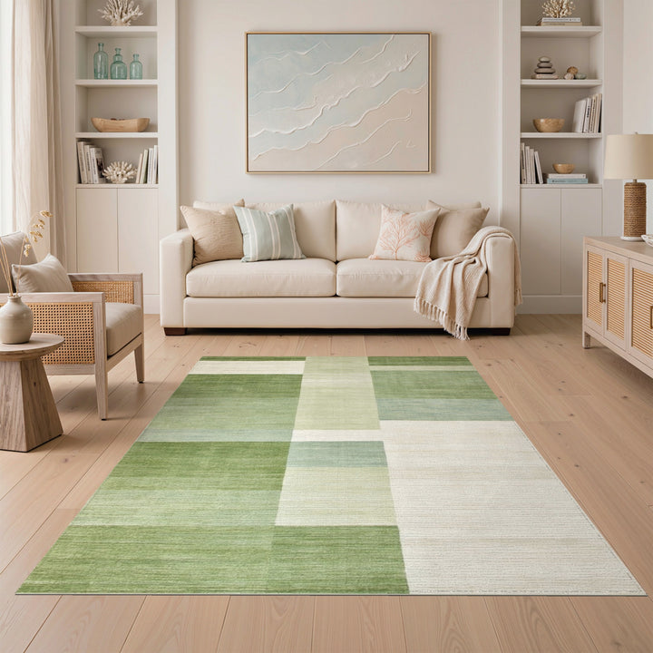 Block Green Geometric Block Area Rug