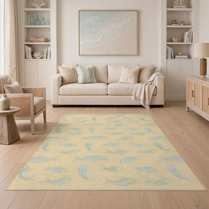 Beige Koi Fish Wave Area Rug