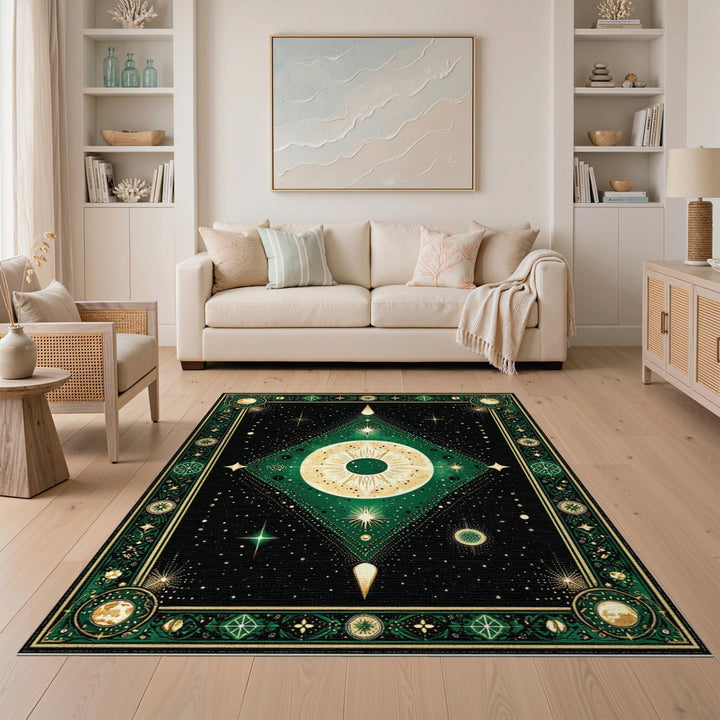 Celestial Green Eye Geometric Area Rug