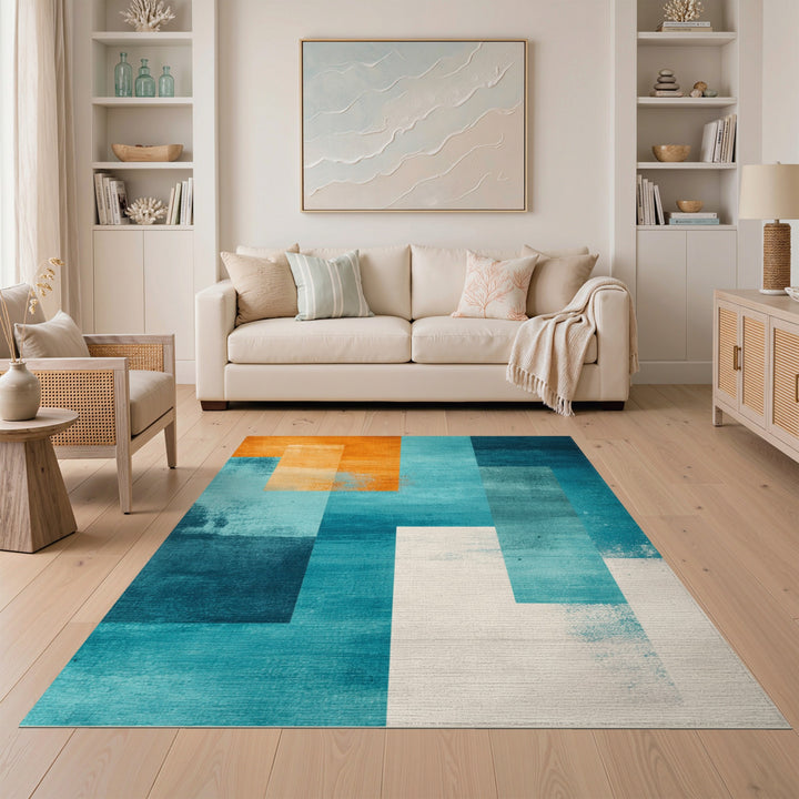 Geometric Modern Blue and Teal Modern Geometric Blue Teal Area Rug