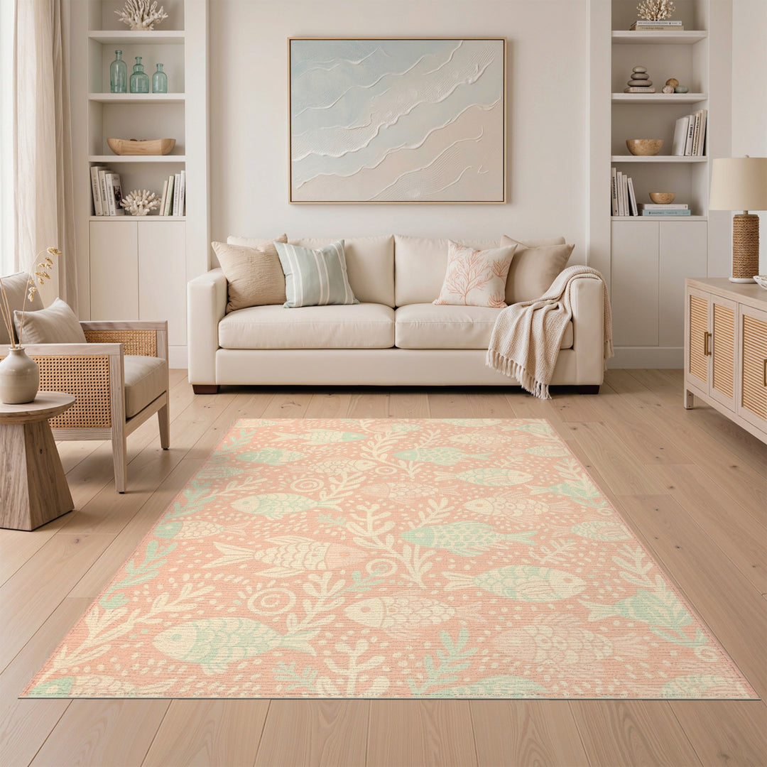 Pink Mint Fish Area Rug