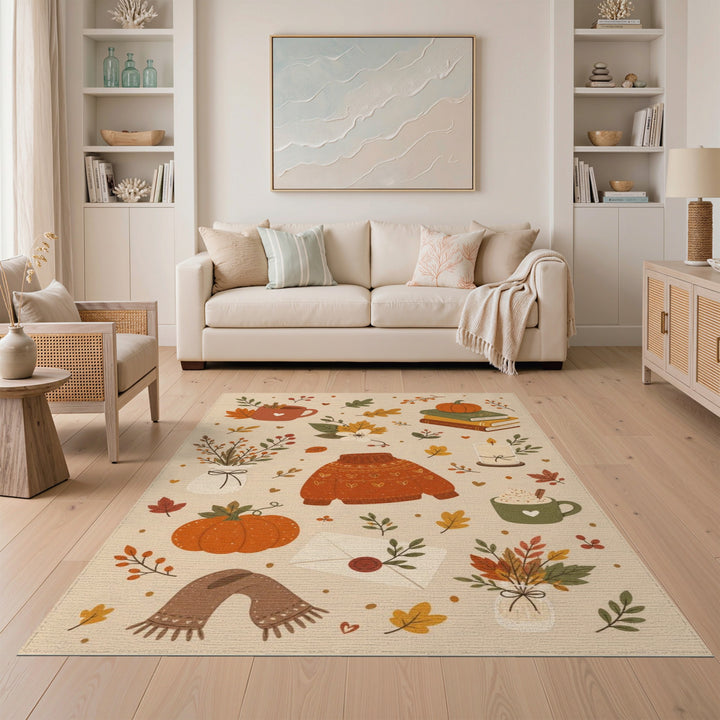 Cozy Autumn Sweater Beige Area Rug