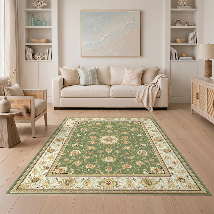 Green Floral Vintage Area Rug