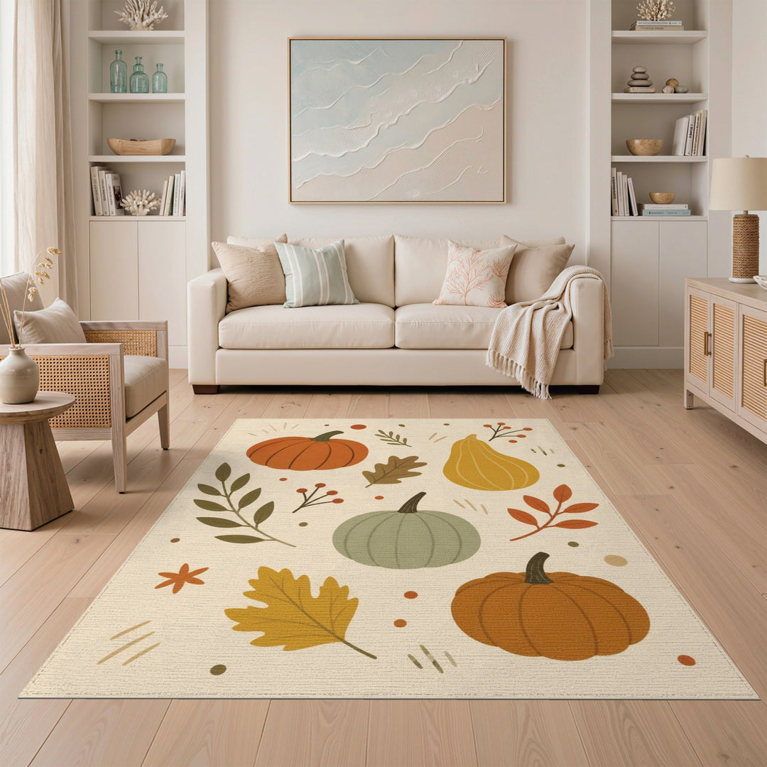 Fall Pumpkin Harvest Washable Area Rug