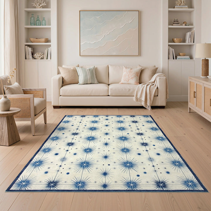 Blue Starburst Geometric Blue and Teal Area Rug