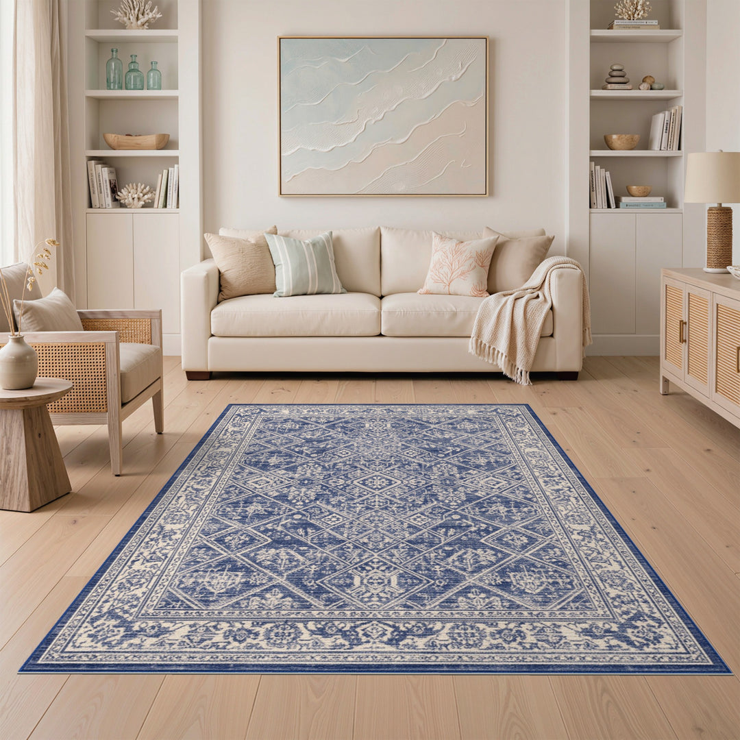 Navy Blue Distressed Diamond Area Rug