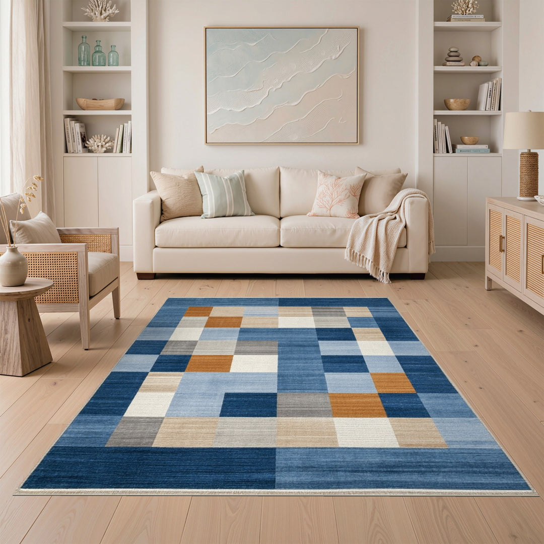 Geometric Modern Block Blue Geometric Block Area Rug