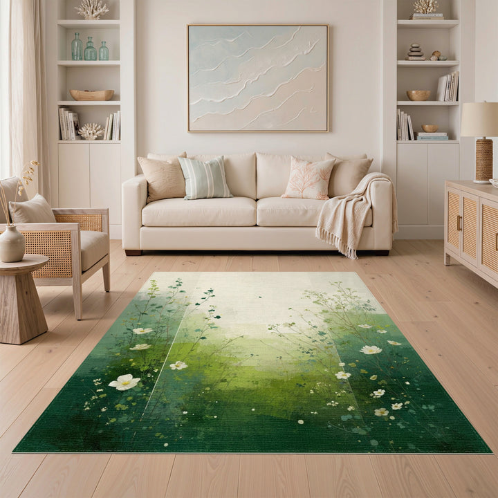 Green Meadow Floral Vintage Area Rug