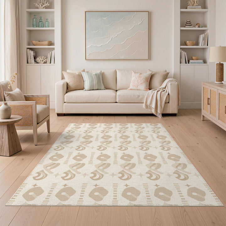 Beige Geometric Modern Area Rug