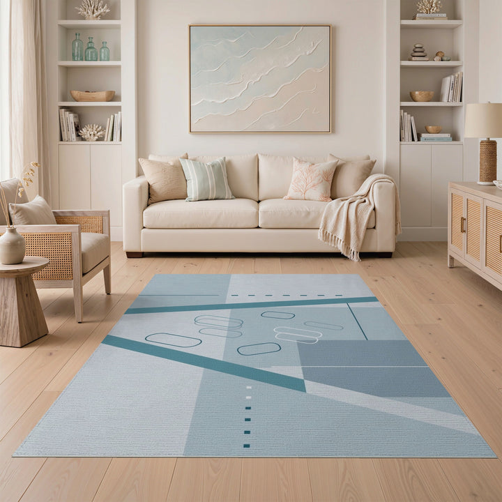 Modern Geometric Teal Area Rug