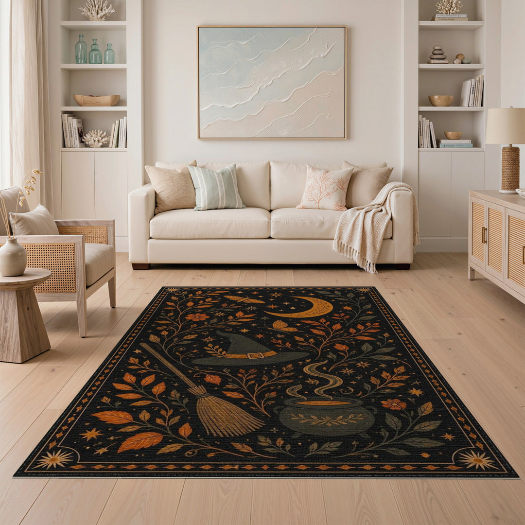 Witch Hat Orange Floral Area Rug