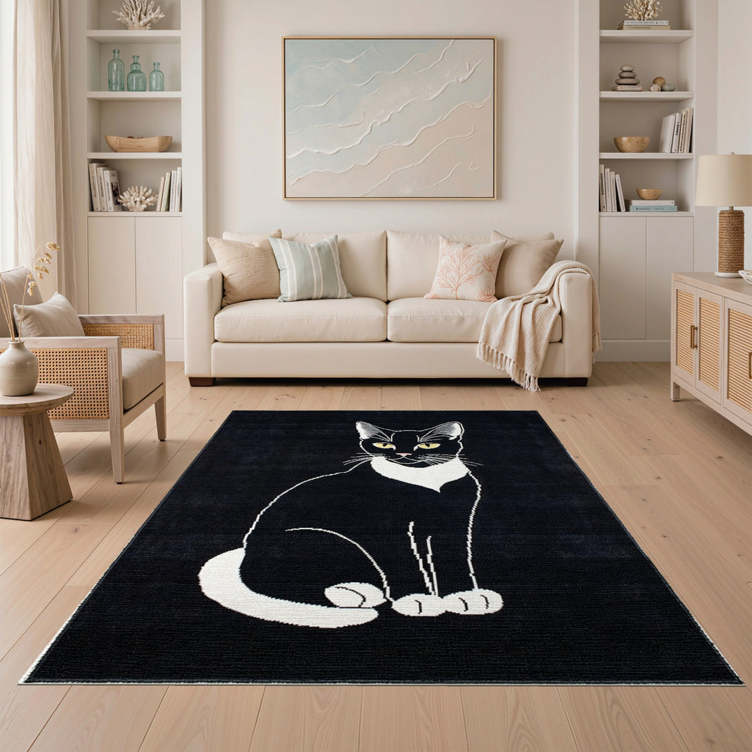 Black and White Cat Area Rug