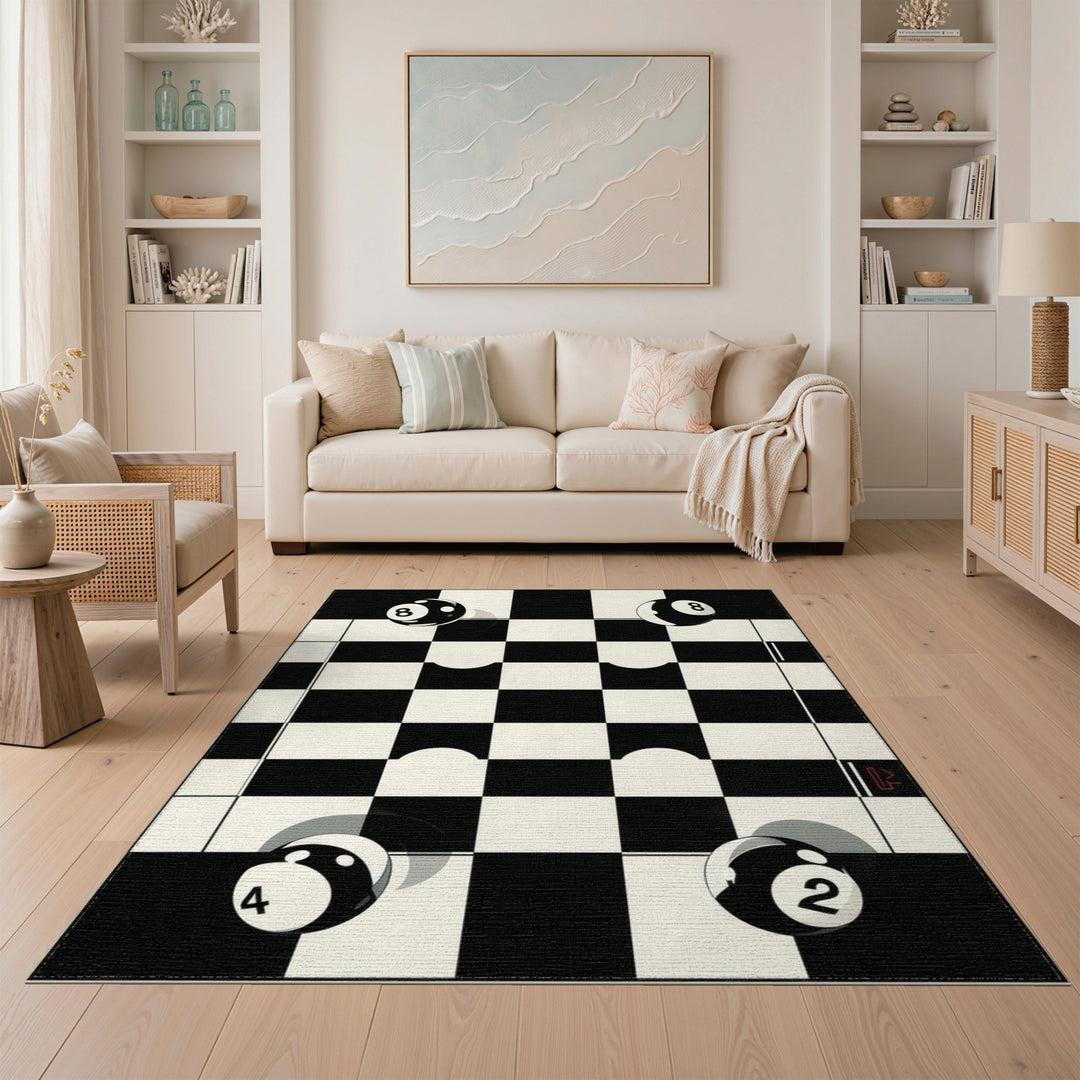 Billiard Balls Black White Geometric Area Rug
