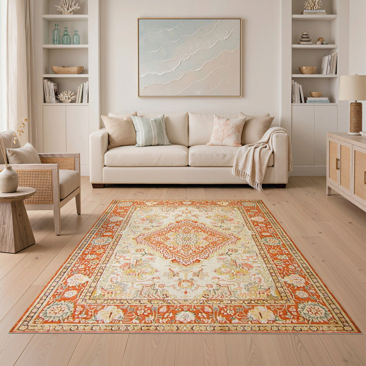 Orange Persian Floral Traditional Persian Area Rug