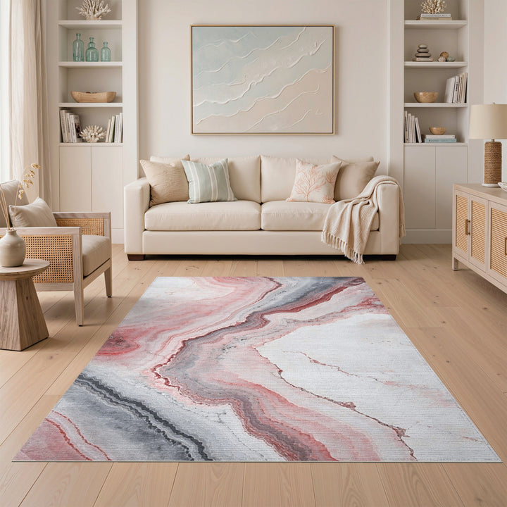 Pink Grey Marble Abstract Area Rug