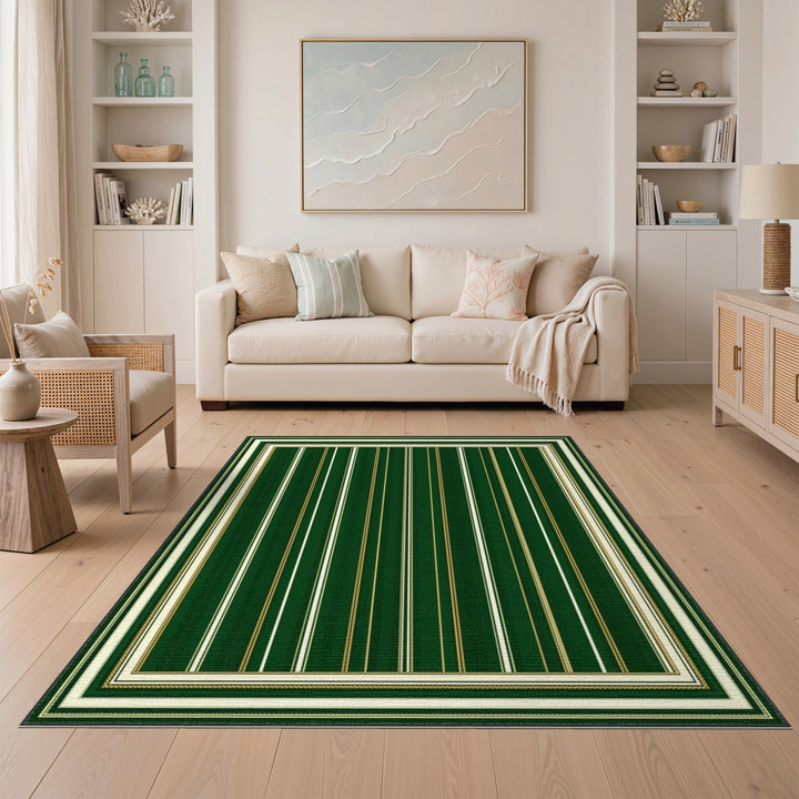 Green Gold Striped Area Rug