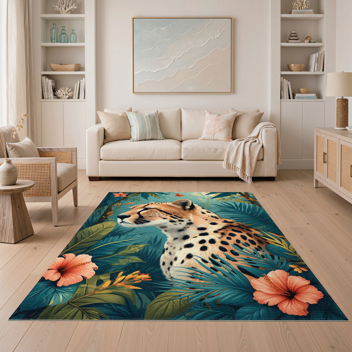 Teal Jungle Cheetah Area Rug