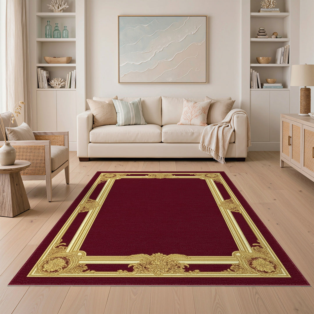 Ornate Red Gold Frame Area Rug