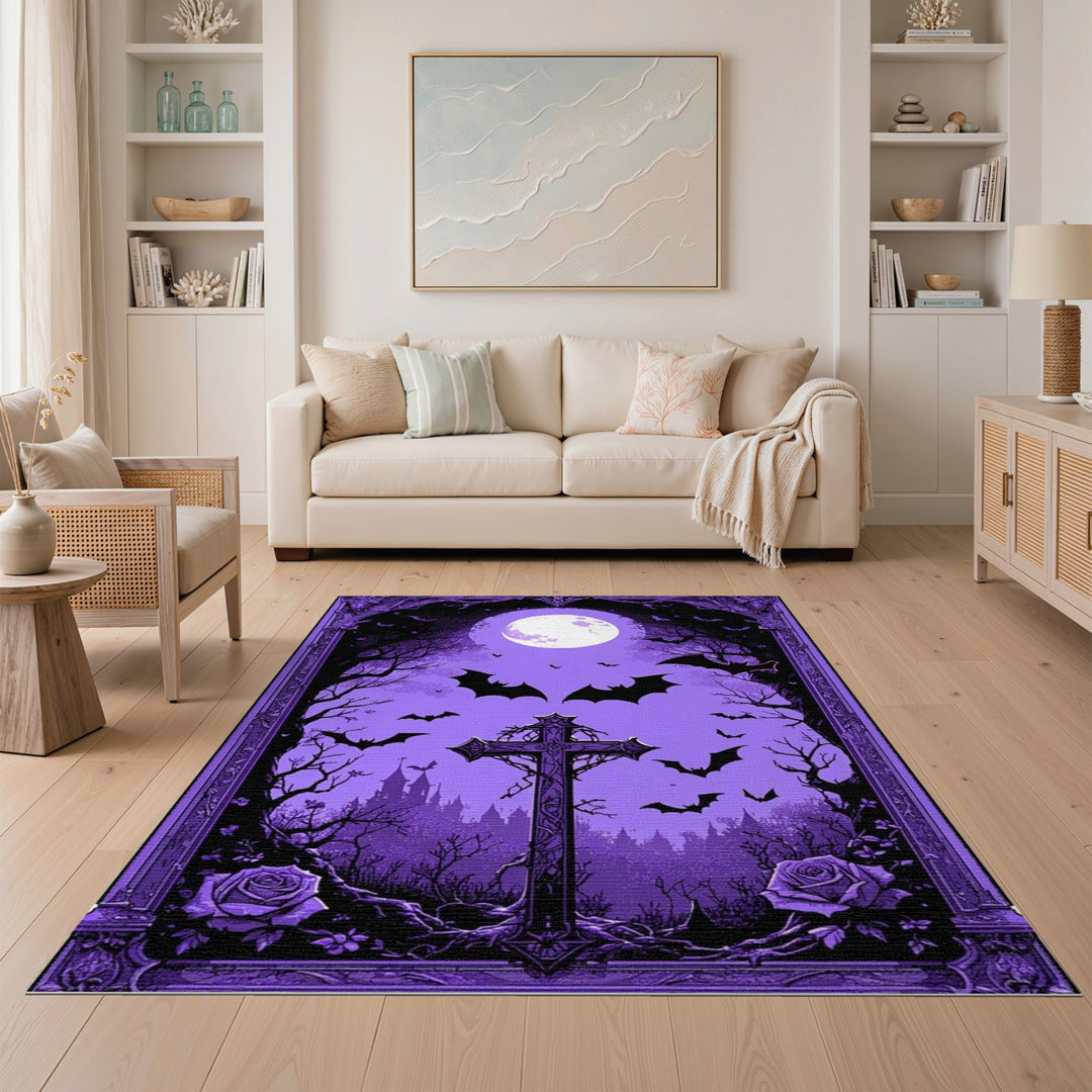 Purple Gothic Moon Cross Area Rug