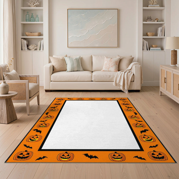 Halloween Pumpkin and Bat Orange Area Rug