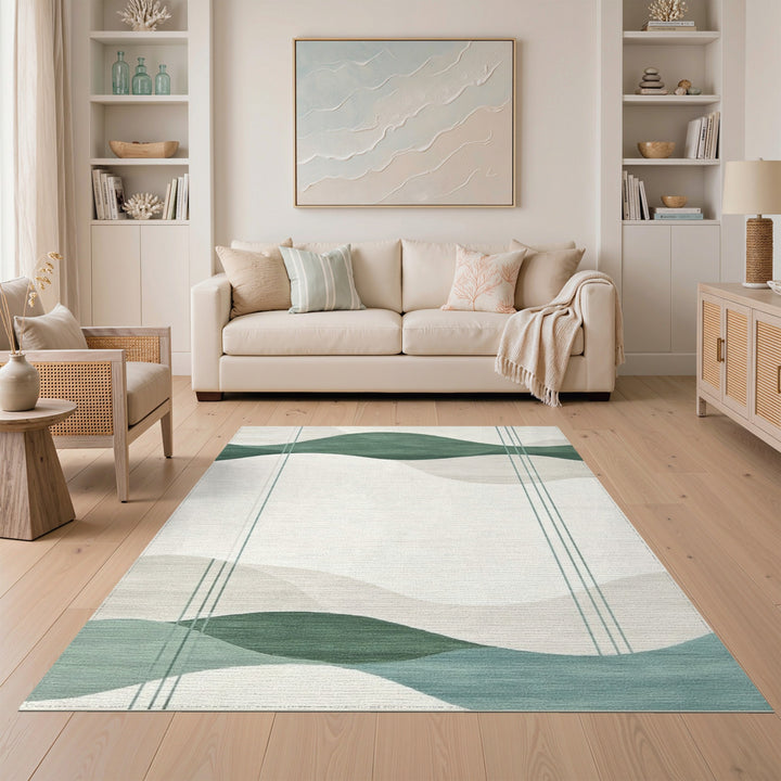Teal Wave Abstract Area Rug