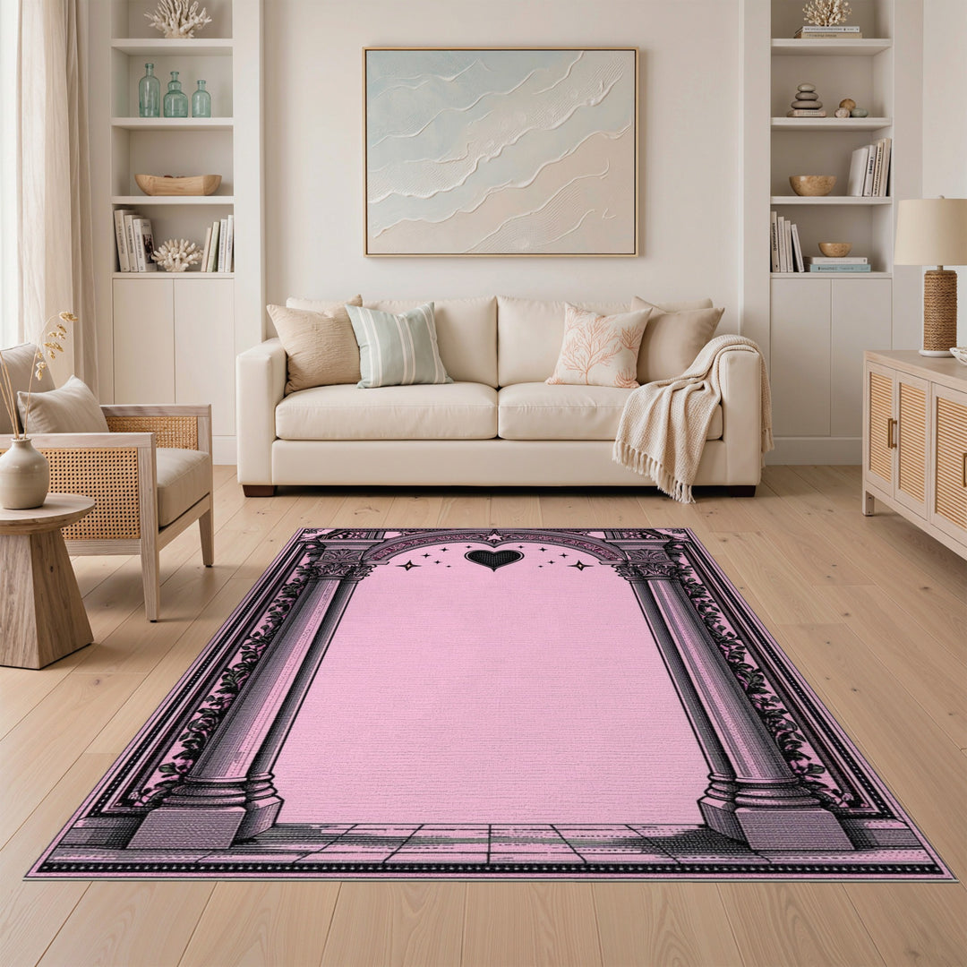 Pink Heart Arch Floral Vintage Area Rug