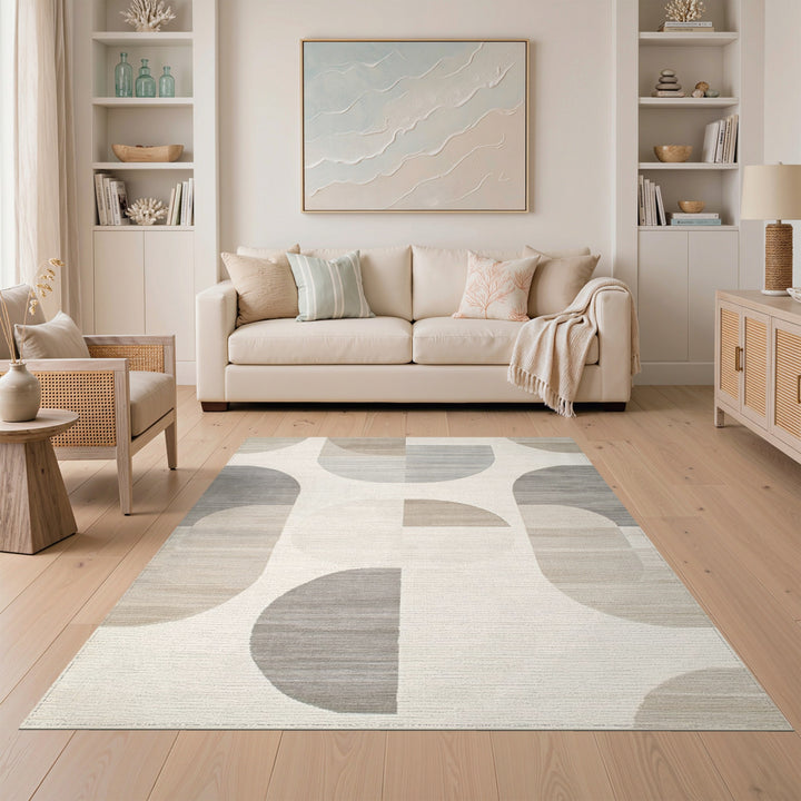 Circle Beige Geometric Circle Area Rug