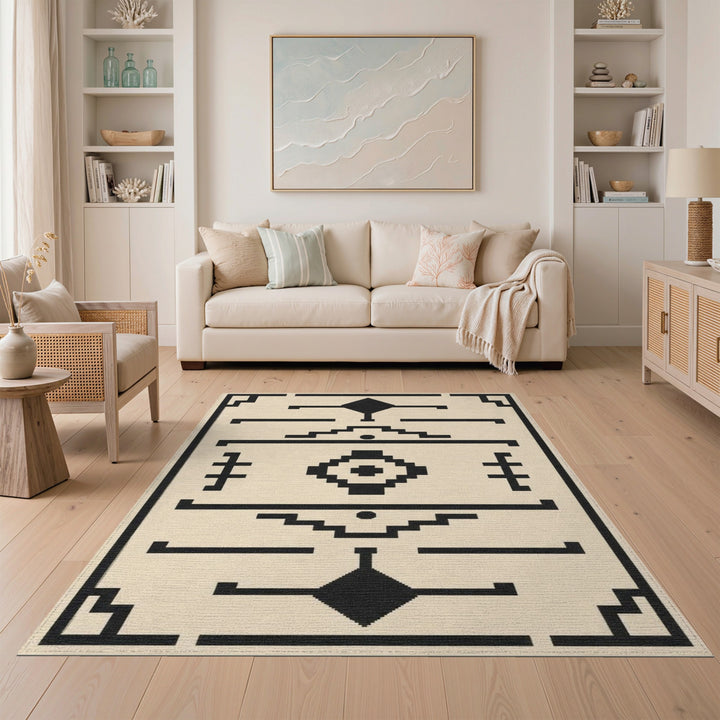 Southwestern Black White Geometric Area Rug