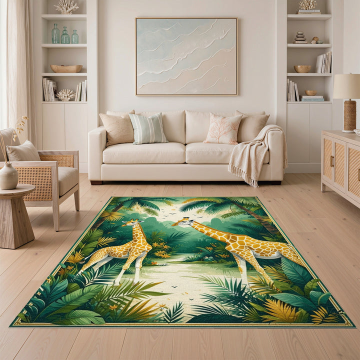 Jungle Giraffes Kids Cartoon Area Rug