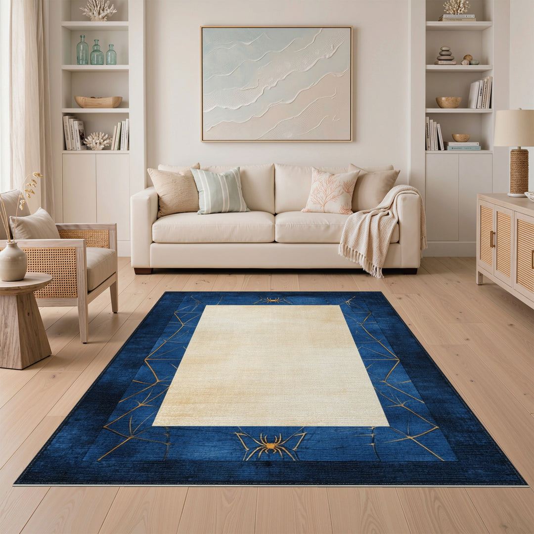 Navy Blue Gold Spider Web Area Rug
