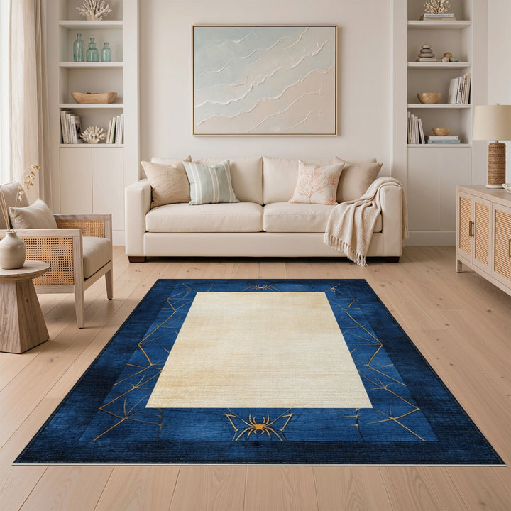 Navy Blue Gold Spider Web Area Rug