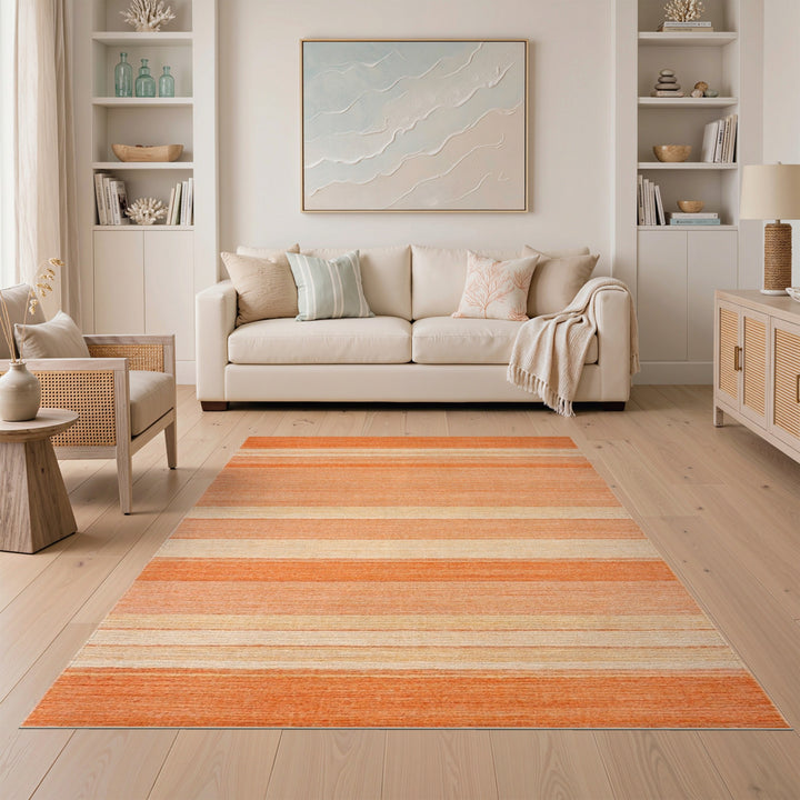 Orange Striped Geometric Area Rug