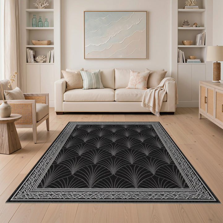 Black White Geometric Fan Area Rug
