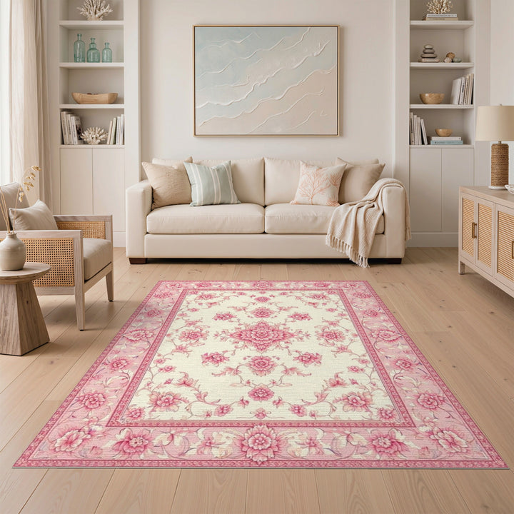 Pink Floral Medallion Vintage Area Rug