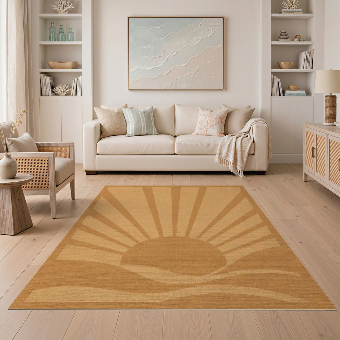 Sunburst Waves Brown Washable Area Rug