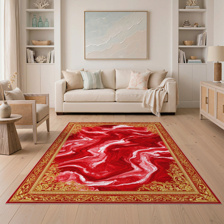 Red Marble Ornate Persian Area Rug