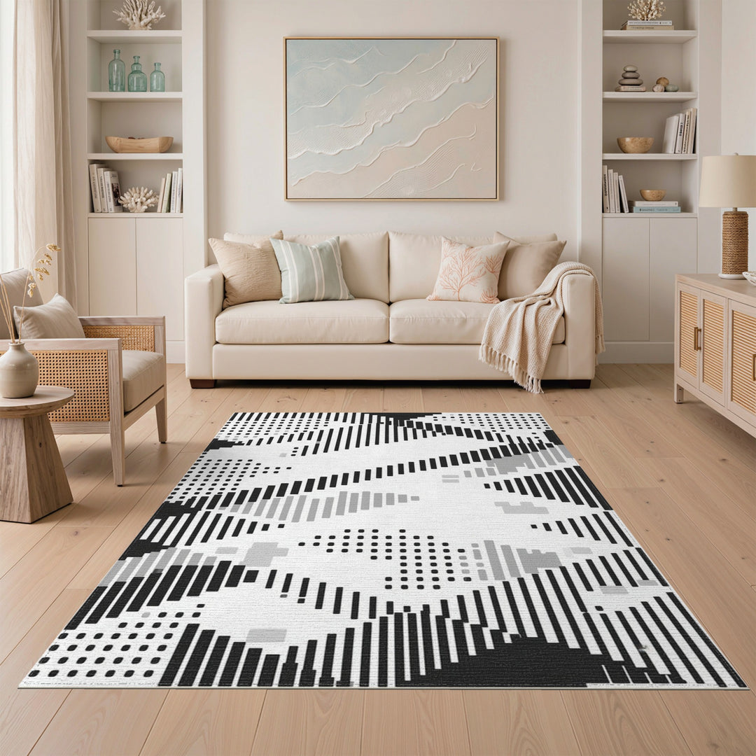 Black White Geometric Area Rug