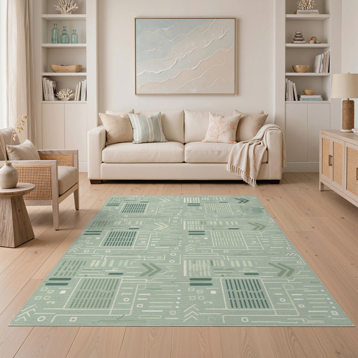 Green Circuit Geometric Area Rug