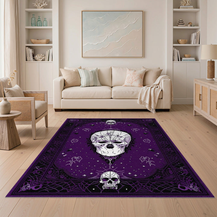 Purple Skull Spider Web Area Rug