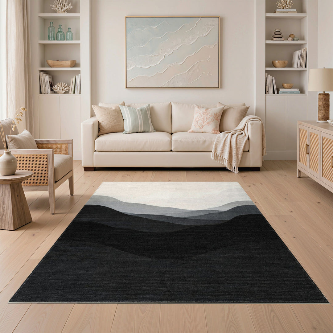Grey Layered Hills Abstract Area Rug