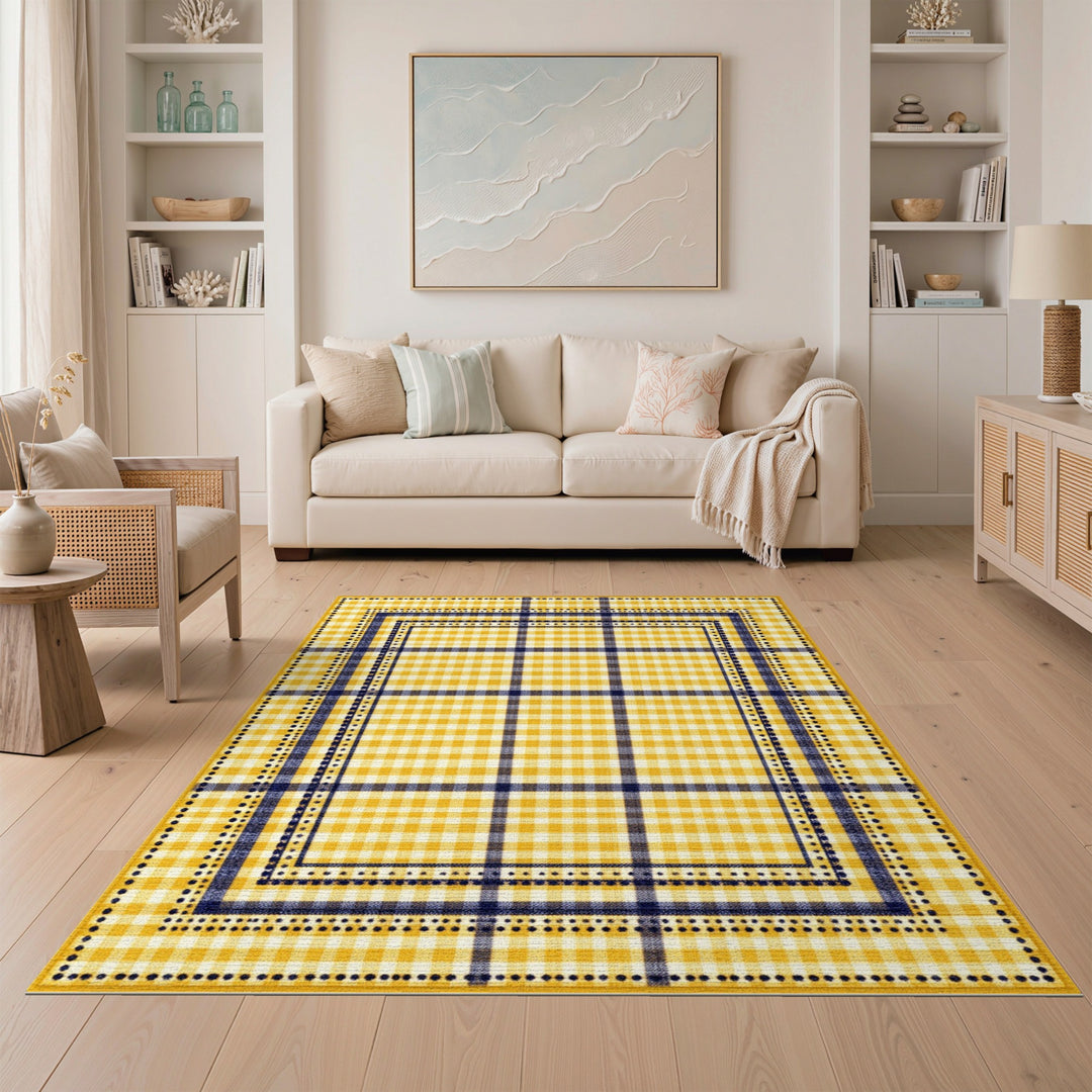 Yellow Gingham Checkered Area Rug