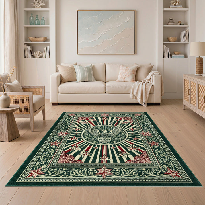 Vintage Eagle Star Green Area Rug