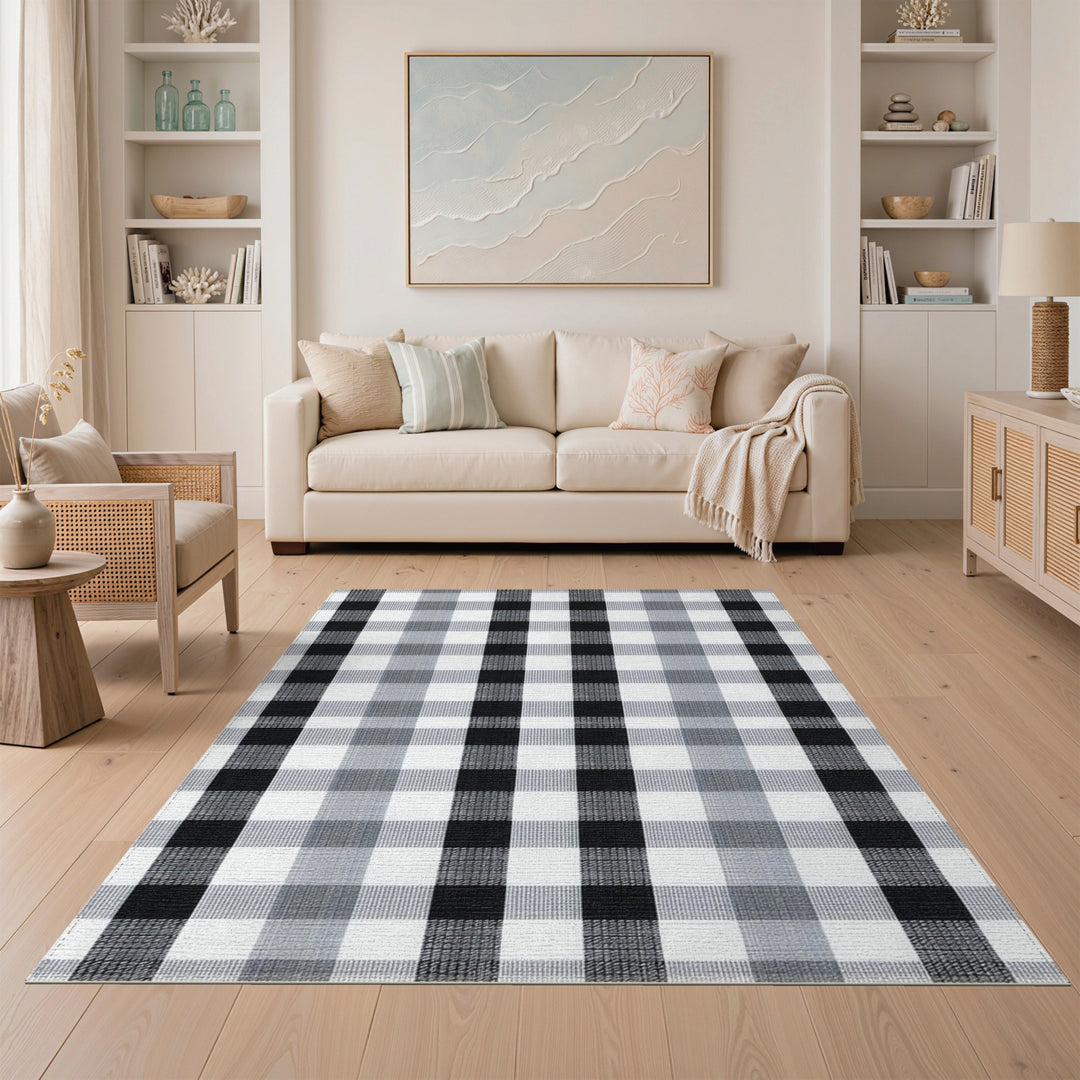 Black and White Checkered Geometric Modern Area Rug