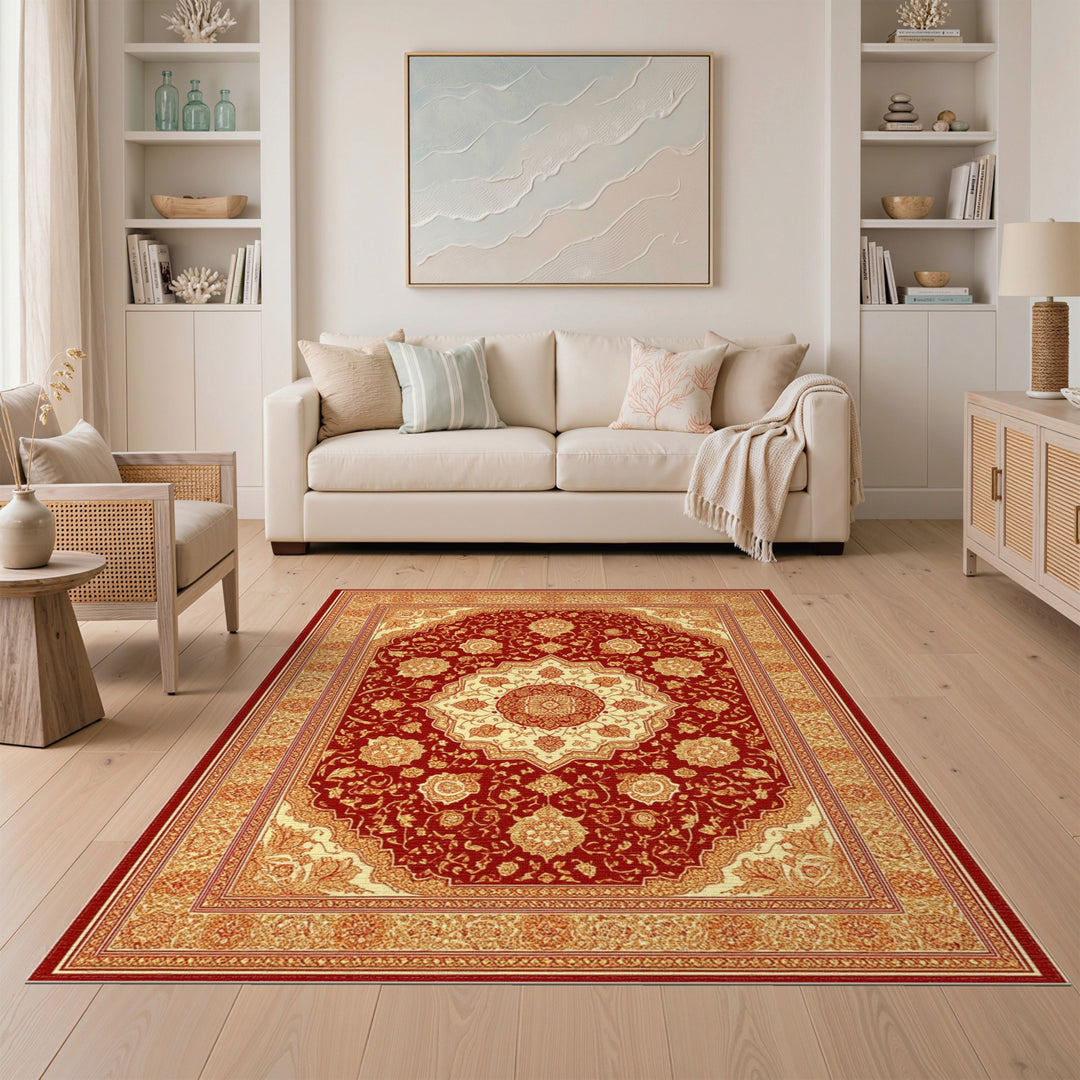 Red Rich Red Persian Floral Medallion Area Rug